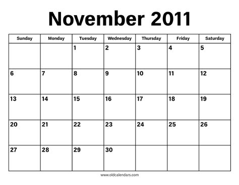 November 2011 Calendar – Printable Old Calendars