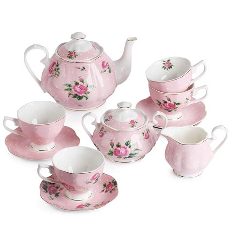 BTaT- Floral Tea Set, Tea cups (8oz), Tea Pot (38oz), Creamer and Sugar ...