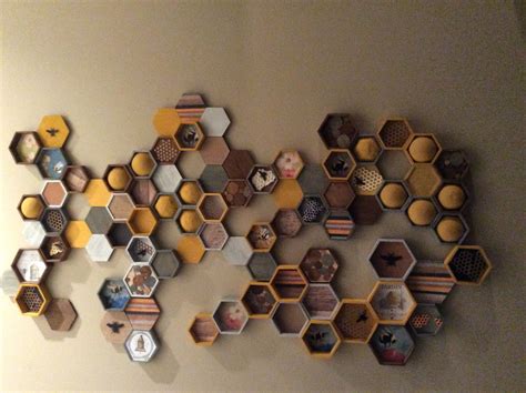 Honeycomb wall art 51” x 30” using hexagon balsa boxes. C, Wencel 2019 ...