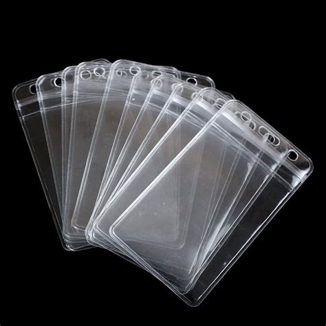 10Pcs Vertical Transparent Vinyl Plastic Clear ID Card Badge Holder`uk ...