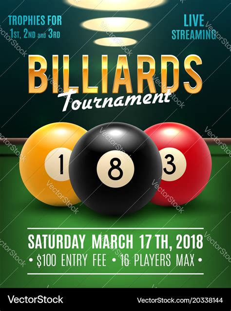 Pool billiards tournament poster Royalty Free Vector Image