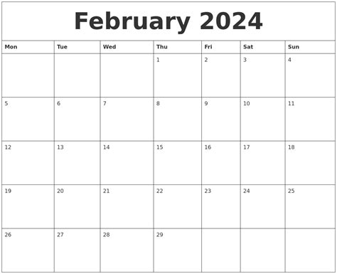 February 2024 Blank Printable Calendars