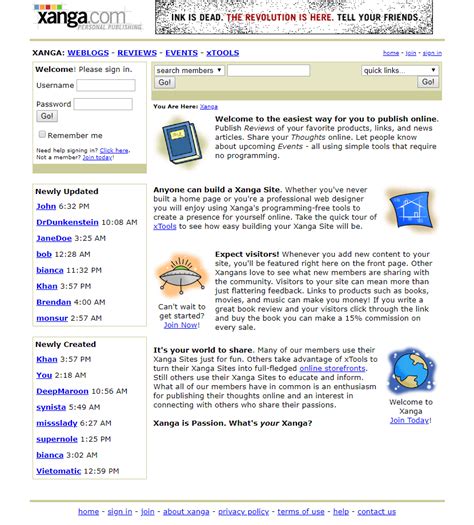 Xanga in 2000 - Web Design Museum