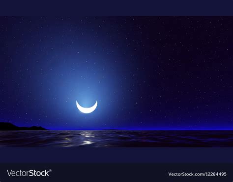 Night sky with ocean moon stars background Vector Image