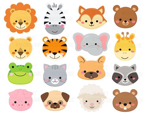 Animal Faces Clipart Safari Animals Cats Dogs Bears Lamb - Etsy Canada