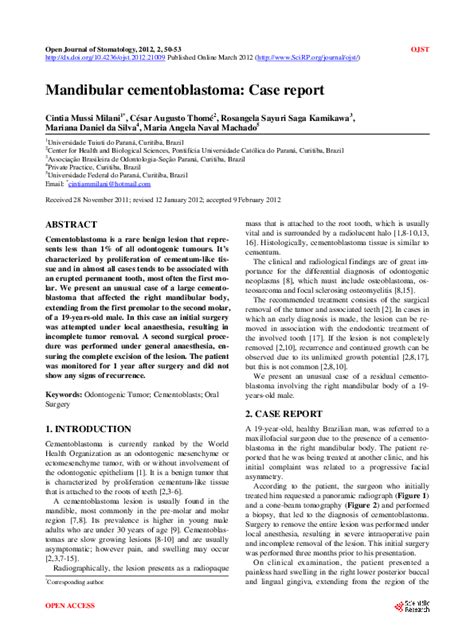 (PDF) Mandibular cementoblastoma: Case report | Alexandre Anesi ...