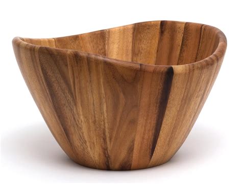 Large Bowl Acacia Wavy Lipper Wood Salad Natural Serving Salad ...