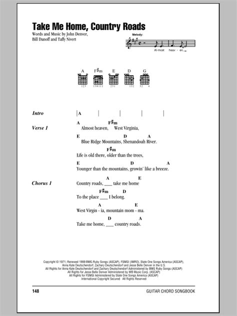 Take Me Home, Country Roads by John Denver Sheet Music for Guitar ...