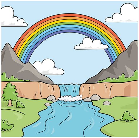 How to Draw an Easy Rainbow Scenery - Really Easy Drawing Tutorial