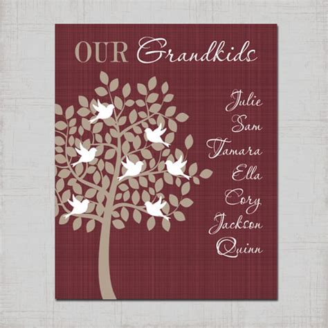 GRANDPARENT Family Tree Wall Art CANVAS or Prints Grandkids - Etsy