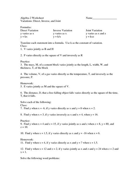 Direct Variation And Inverse Variation Worksheet - Printable Word Searches