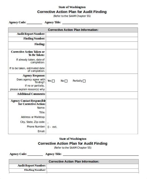 Sample Corrective Action Plan Template Database