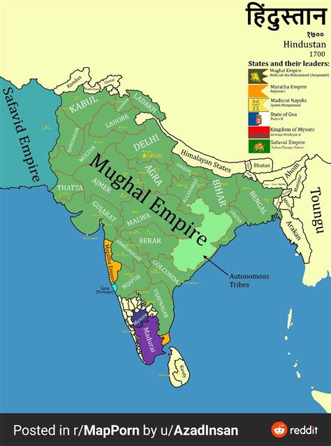 Map of the Mughal Empire in 1700