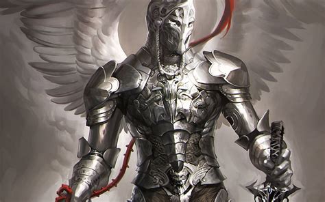 HD wallpaper: angel wearing silver armor wallpaper, wings, fantasy art ...