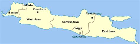 Map of the island of Java, Indonesia. Teak tree samples were taken from ...