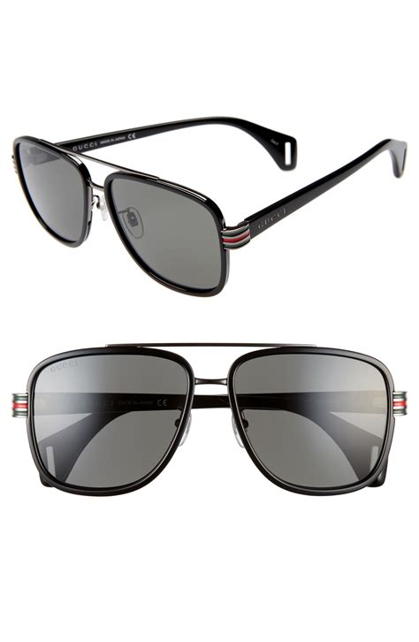 Men’s Gucci 58Mm Aviator Sunglasses - Black/ Grey | The Fashionisto