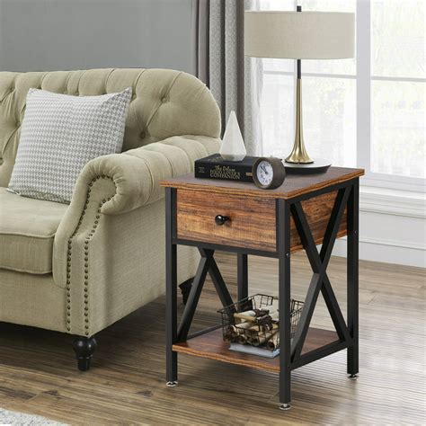 VECELO End Table NightStand Sofa Side Table with Drawer Storage Shelf ...