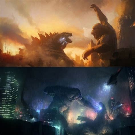 godzillas are fighting in the city at night and then they appear to be ...