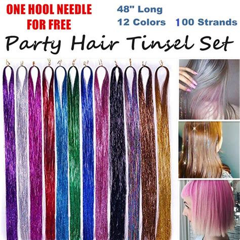 100+ Strands 48 Inches Hair Tinsel Extensions 13 Colors Set Sparkling ...