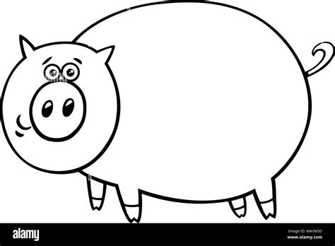 Black and White Cartoon Illustration of Funny Comic Pig Farm Animal ...