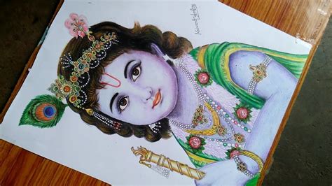 Drawing Of Lord Krishna With Oil Pastels - Krishna Drawing Step By Step ...