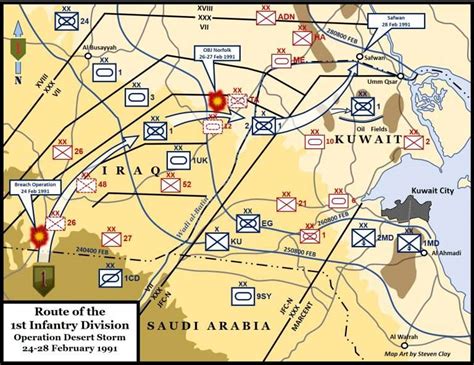 Operation Desert Storm, Route of the 1st Infantry Division, 24-28 ...