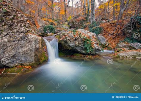 Mountain River in Autumn Forest Stock Photo - Image of flowing, fluid ...