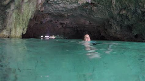 Woman Swimming In Underground Cave Cenote In Mexico Stock Video Footage ...