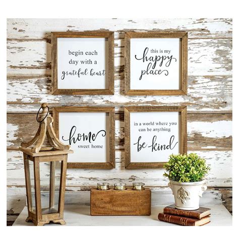 Set of 4 Rustic Wood Farmhouse Signs (Various Sayings) - Walmart.com ...