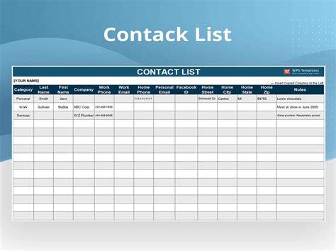 Emergency Contact List Template Excel