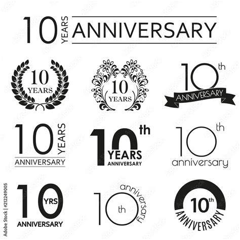 10 years anniversary icon set. 10th anniversary celebration logo ...