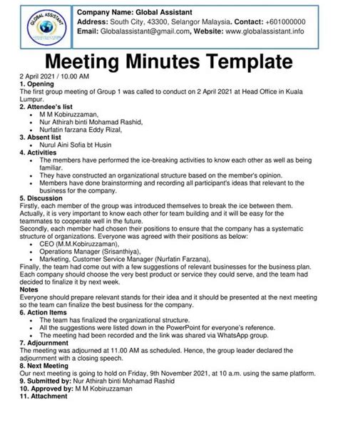 Minutes of Meeting Example- Meeting Minutes example and Sample. Meeting ...