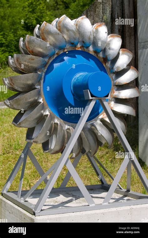 A water turbine wheel at a Hydro Electric Power station in Flims ...