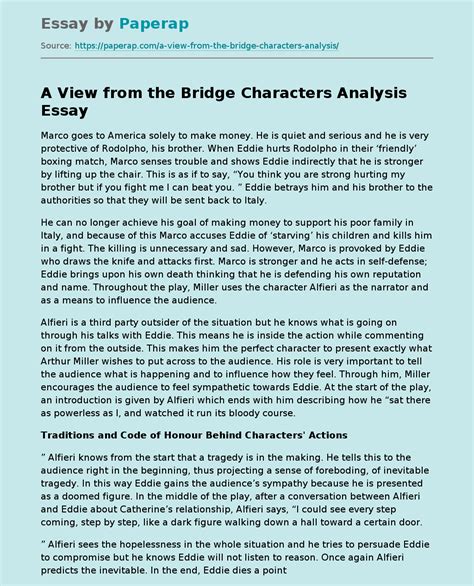 A View from the Bridge Characters Analysis Character Analysis Essay Example