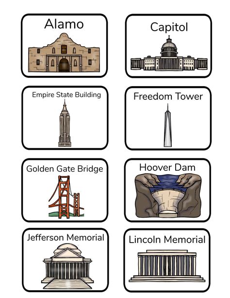 U.S. National Landmarks: Memory Matching Game and Worksheets - Kim and ...