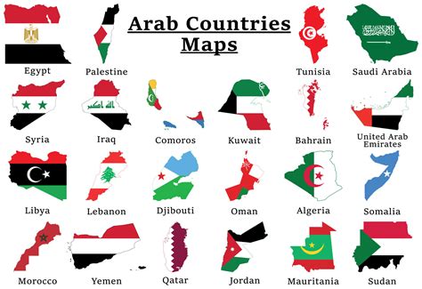 Set of Arab countries National Flag Maps, all 22 Arab flag Maps ...