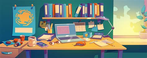 Messy desk with laptop, papers and dirty cups 17125548 Vector Art at ...