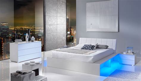 white modern bedroom with blue led lights | Modern bedroom, Home, Blue ...