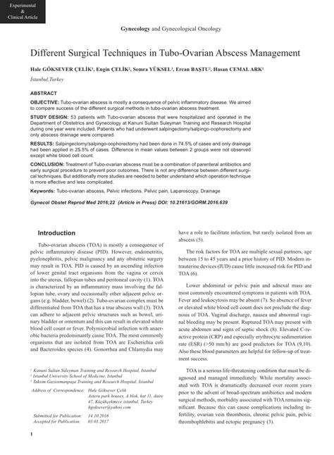 (PDF) Different Surgical Techniques in Tubo-ovarian Abscess Management