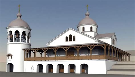 an architectural rendering of a white building with two towers