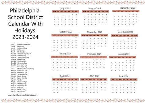 Philadelphia School District Calendar With Holidays 2023-2024