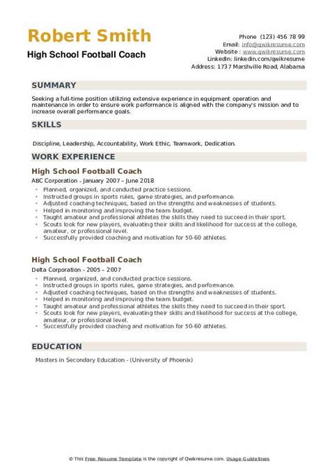 High School Football Coach Resume Samples | QwikResume