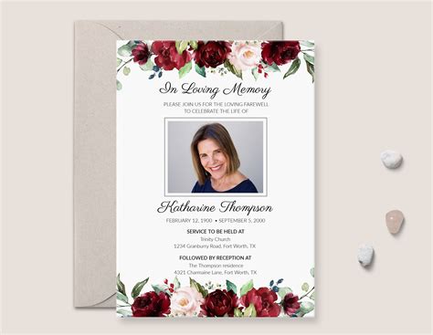 Funeral Announcement Template Funeral Invitation With - Etsy