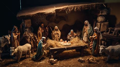 Christmas Scene With Jesus And His Family In A Nativity Scene ...