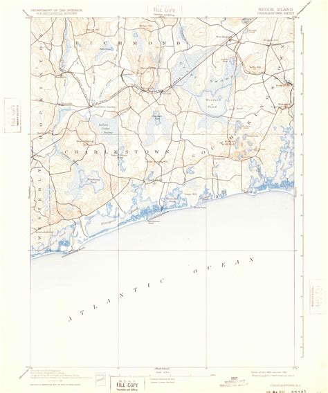 Charlestown, Rhode Island 1889 (1932) USGS Old Topo Map 15x15 Quad ...