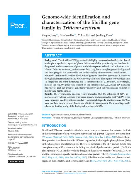 (PDF) Genome-wide identification and characterization of the fibrillin ...