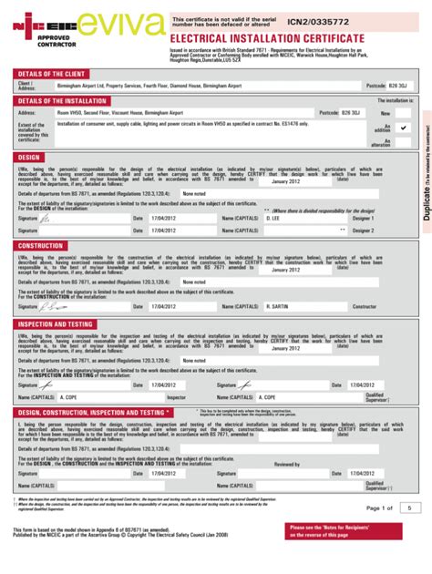 Electrical Installation Certificate Editable Pdf – Fill For Electrical ...