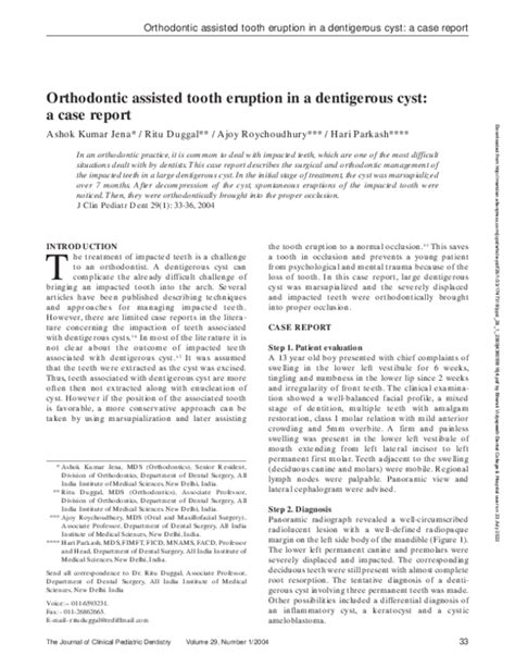 (PDF) Orthodontic assisted tooth eruption in a dentigerous cyst: a case ...