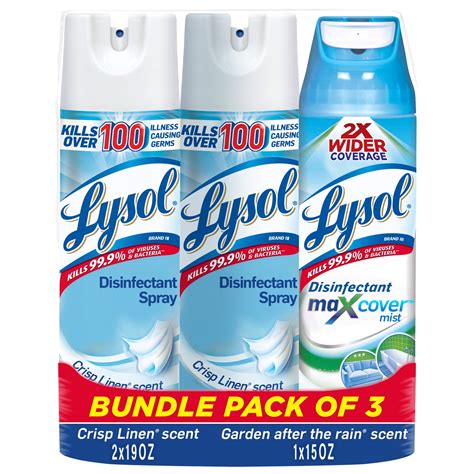 Lysol Disinfectant Spray, 3ct Max Cover, 1x19oz, Crisp Linen, 2x19oz ...