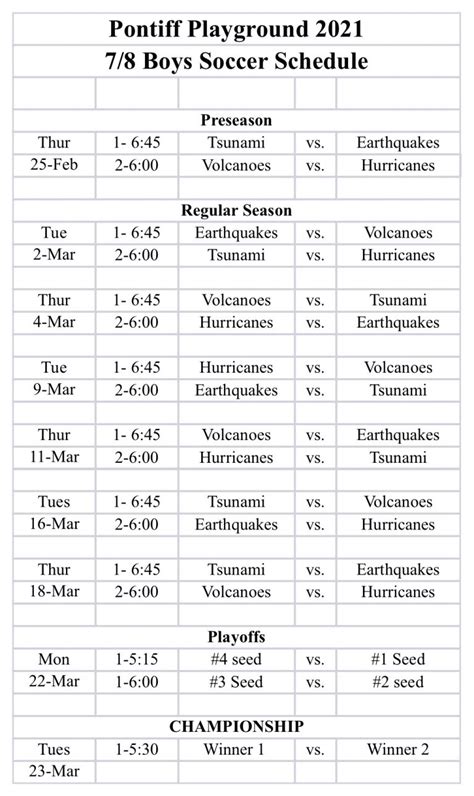 Soccer schedules – Pontiff Blue Devils